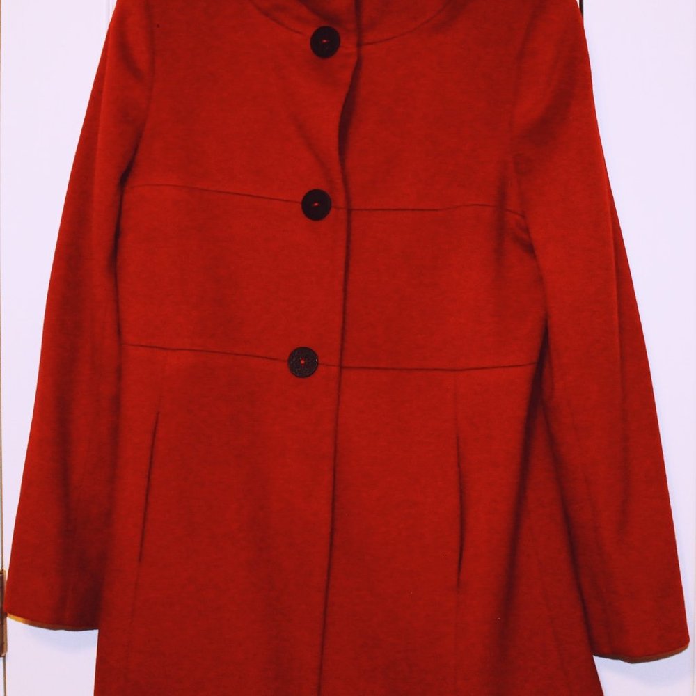 Tahari Red Wool 3/4 Trench Coat - Picture 3 of 7